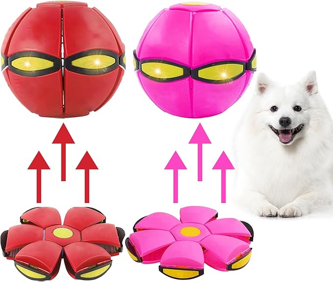 Dog Flying Disc Toy, Pet Toy Flying Saucer Ball with 3 Light for Dogs, Flying Saucer Ball Dog Toy Outdoor Toy Doggy Disc Ball, Outdoor Games Red+Pink 2PCS