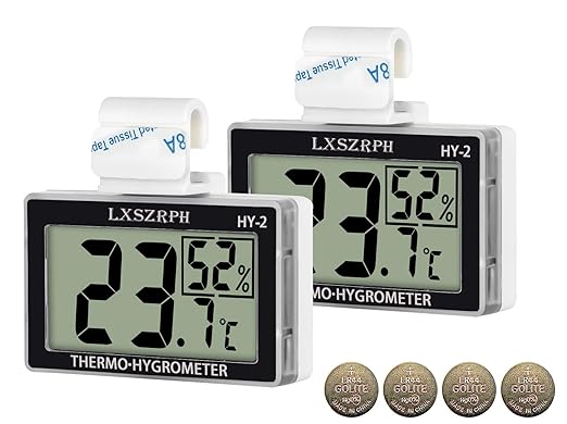 Reptile Thermometer Hygrometer HD LCD Reptile Tank Digital Thermometer with Hook Temperature Humidity Meter Gauge for Reptile Tanks, Terrariums, Vivarium (2packs)