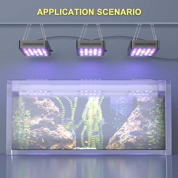 Phlizon 165W Dimmable Full Spectrum Aquarium LED Light Fish Tank LED Reef Decoration Light for Saltwater Freshwater Fish Coral Reef (16"x8"x2.4")