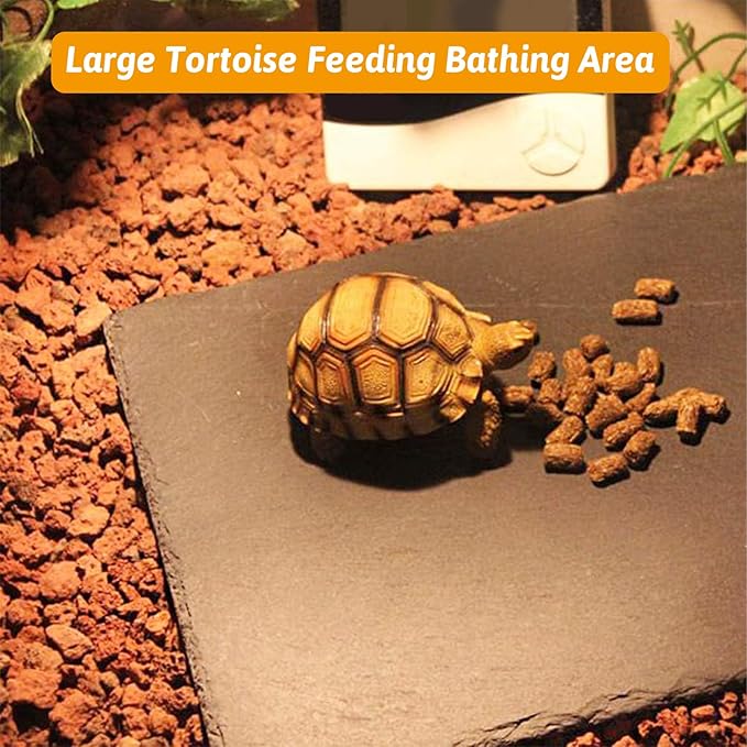 Tfwadmx Reptile Basking Platform 16 x 10 inch, Large Tortoise Feeding Bathing Area Natural Rock Reptile Food Bowl Landscape Habitat Decor for Turtle Lizard Bearded Dragon Crested Gecko Snake