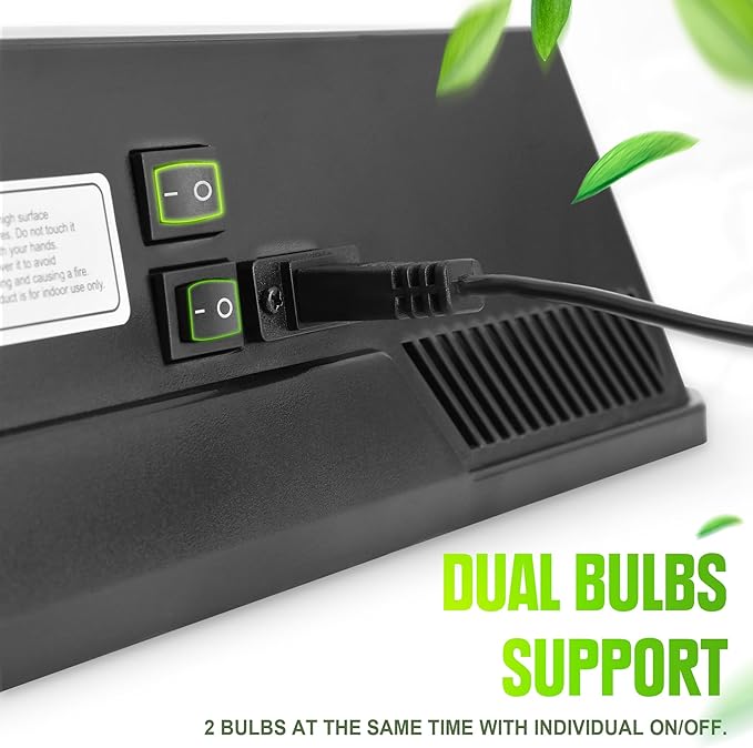 Reptile Terrarium Hood Light Fixture, Dual Lamp Paludrium Hood with Independent On/Off for Reptile Glass Terrariums Suitable UVB UVA Bulb (Bulbs Not Included)