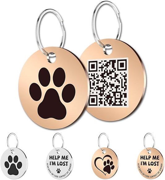 MYLUCKYTAG Stainless Steel QR Code Pet ID Tags Cat Tags - Pet Online Profile - Scan QR Receive Instant Pet Location Alert Email