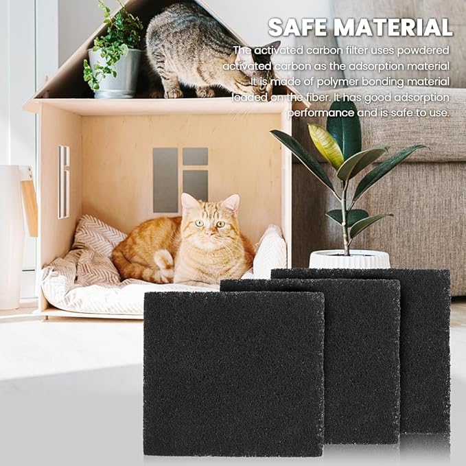 12pcs Cat Litter Box Filter Cat Litter Activated Carbon Filters Cat Litter Box Charcoal Filters Replacement for Filtering Odors Keep Fresh(Black)