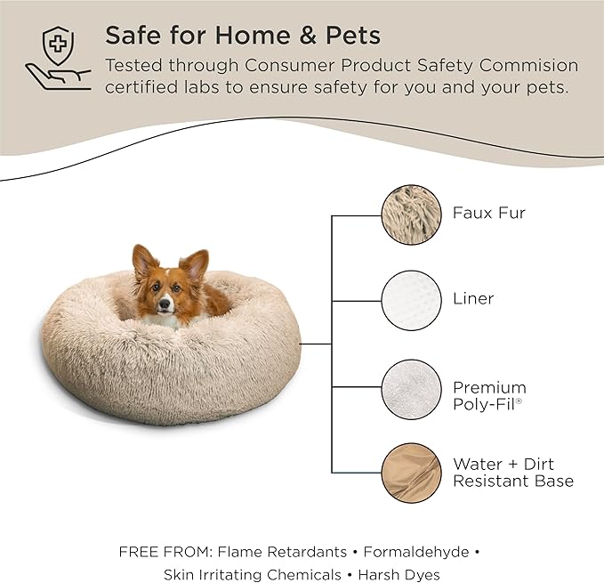 Best Friends by Sheri The Original Calming Donut Cat and Dog Bed in Shag Fur Taupe, Medium 30"