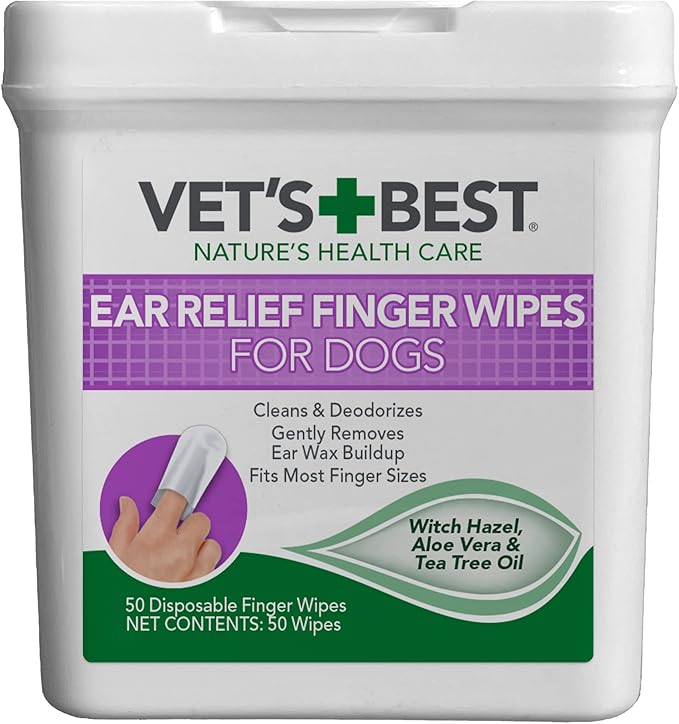 Vet's Best Ear Relief Finger Wipes | Ear Cleansing Finger Wipes for Dogs & Veterinary Formula Clinical Care Ear Therapy, 4 oz.