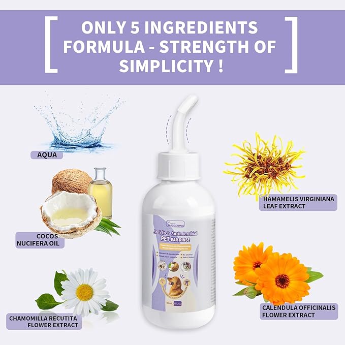 Dog Ear Cleaner,Ear Infection Treatment for Pet,Dog Ear Cleaning Solution for Itch Relief, Soothe Ear Inflammation, with 10 Cotton Swabs.