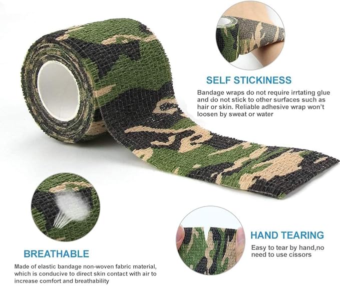 MUEUSS Pet First Aid Tape Waterproof Self Adherent Cohesive Bandage for Dogs Cats Horses Breathable Non-Woven Elastic Sport Camo Tape for Arm Knee Ankle Sprain (6 Rolls, 2" x 5 Yards)