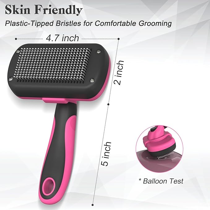 Self Cleaning Shedding Brush for Dogs & Cats, Skin Friendly Cat Brush, Dog Grooming Brush, Dog Brush for Shedding, Deshedding Brush, Puppy Brush Hair Brush for Haired Dogs, Pink