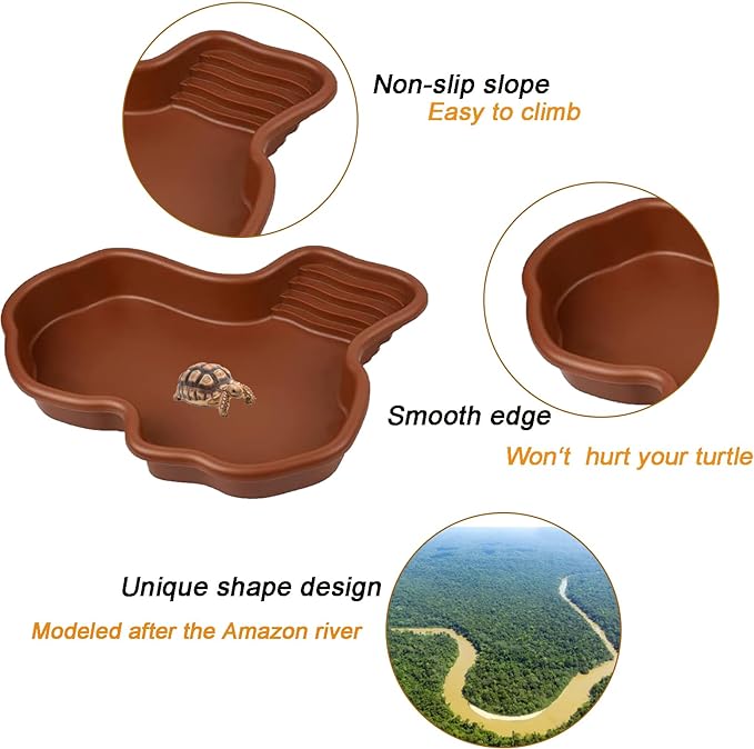 3PCS Tortoise Food Dish with Ramp Leaf Tortoise Food Water Bowls Reptile Food Water Bowls Amphibians Habitat Accessories for Horned Frogs Lizards Fit for Bath