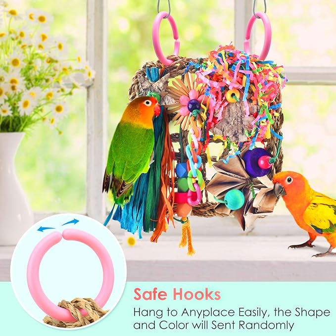 KATUMO Conure Toys, Bird Grass Mat Parakeet Shredder Hanging Toys Cockatiel Foraging Toys Parrot Climbing Wall Toys Lovebird Cage Toys for Small Birds