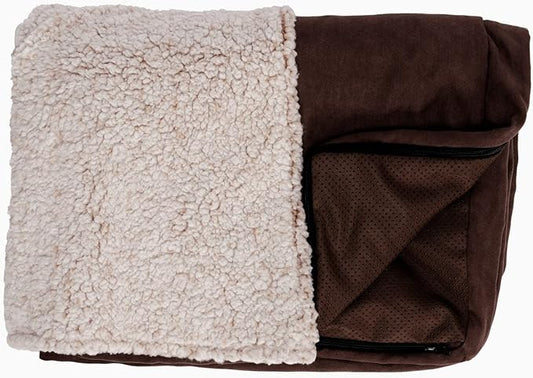 Furhaven Replacement Dog Bed Cover Berber & Suede Blanket Top Mattress, Machine Washable - Espresso, Medium