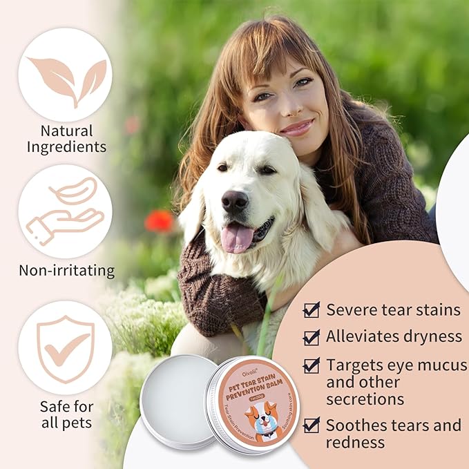 Pet Tear Stain Remover Balm with Pro Powder Brush,Eye Care for Dogs and Cats, Natural Safe Repel Tears,Gently Cleanses Effective & Non-Irritating,1 oz