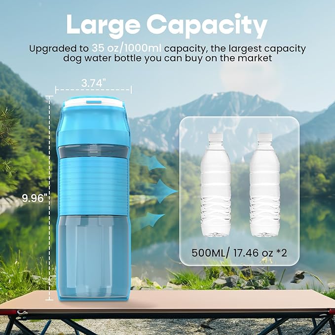 Lesotc Dog Water Bottle, 35OZ Portable Dog Water Bottle Dispenser Dog Travel Water Bottle, Leak Proof Foldable Pet Water Bottle Travel Water Bowl Dog Accessories for Dogs Outdoor Walking and Hiking