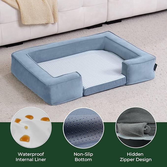 BALANCE Cooling Dog Sofa Bed, 3 in 1 Dog Beds with Removable Washable Cover, Reversible Cushion Dog Couch Summer Comfort Pet Sofa Bed