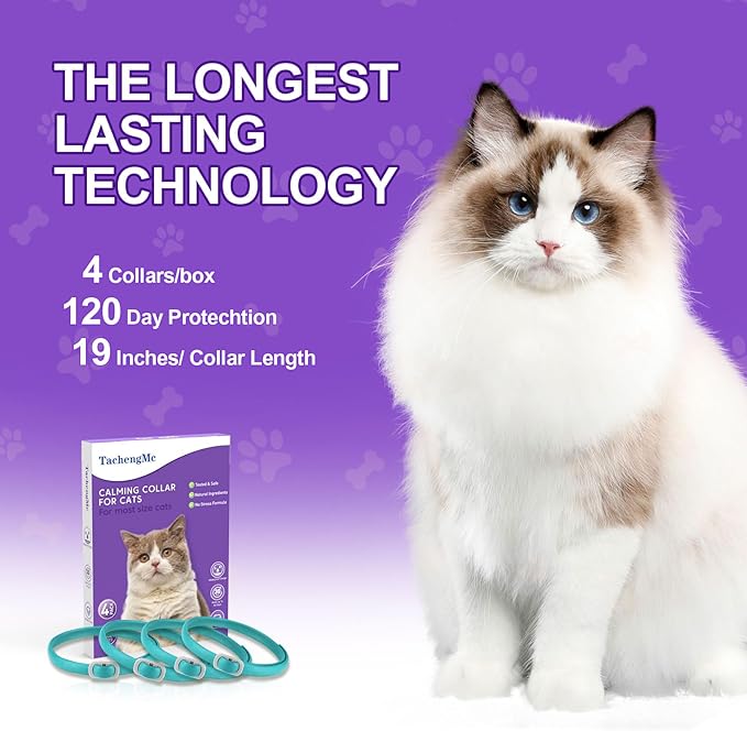 Calming Collar for Cats, 4 Pack Cat Calming Collar, Effective Relief Ancxiety Stress Cat Pheromone Collar, Water-Resistant & Adjustable Cat Calming Collar Fits Cats, Light Blue