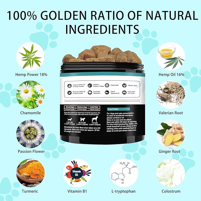 GKD Calming Chews for Dogs, 180 Organic Dogs Calming Treats Hemp, Dog Separation Anxiety Relief Canine Calming Solutions for Dogs Anti Stress Treatment for Puppy-Small-Medium-Large Dogs, Calm Support