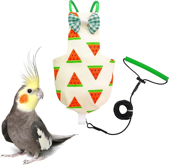 VANFAVORI Bird Diaper Harness Flight Suit Clothes with 80 Inch Flying Leash for Parrots Cockatiel Pet Birds, Watermelon,Including A Cotton Pad