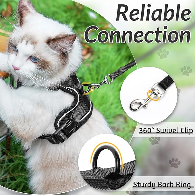 rabbitgoo Cat Harness and Leash for Walking, Escape Proof Soft Adjustable Vest Harnesses for Cats, Easy Control Breathable Reflective Strips Jacket, Black, XXS