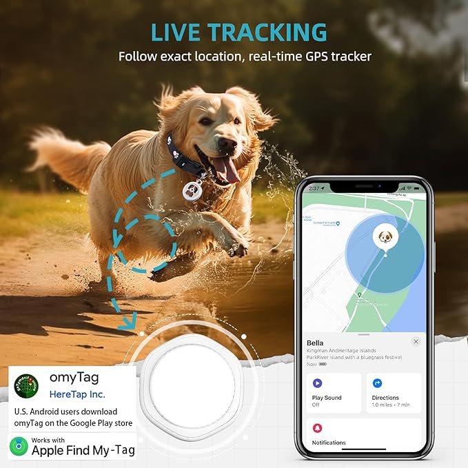 Dog Tracker-Pet Tracker-Dog Tracking Collar | No Charging Required | No Monthly Fee | Waterproof | Works with Any Collar (Android and iOS Universal)