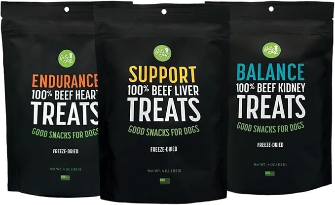 Freeze Dried Superfood 100% Beef Heart, Kidney, Liver Dog Treats Variety Pack, 4 Ounce (Pack of 3), Single Ingredient Organ Meat, High Protein, Grain Free, Gluten Free, Made in USA