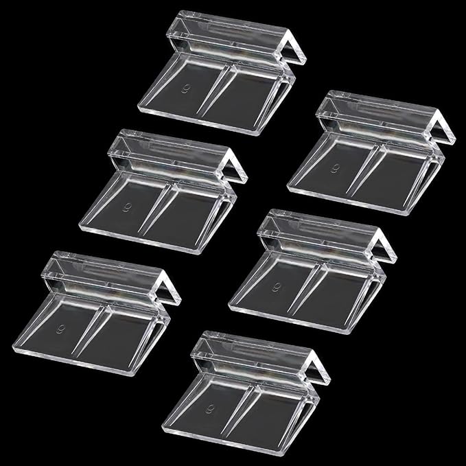 6 PCS Aquarium Lid Clips, 6mm Clear Acrylic Fish Tank Lid Holder Aquarium Cover Support Clamps for Rimless Aquarium Glass Top, Plastic Fish Tank Cover, Aquarium Hoods