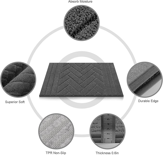 Tindbea Dog Mat for Muddy Paws,Absorbs Moisture Dirt Non-Slip Washable Mud Mat for Dogs,Soft Rubber Backing Front Inside Pet Rug for Entryway, Mud Dog Paws, Patio(20"x31.5",Charcoal)