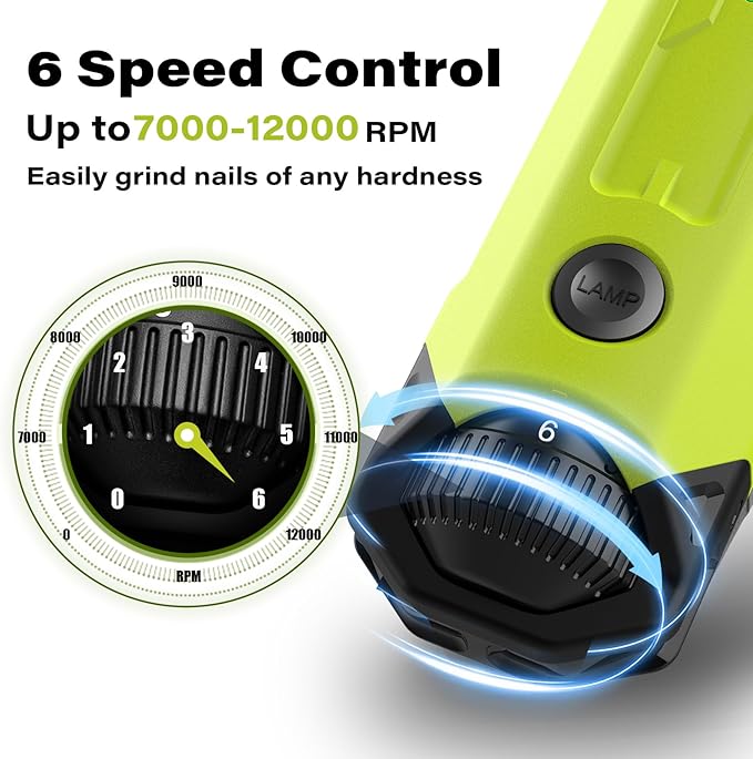 Casfuy 6-Speed Dog Nail Grinder with 2 LED Lights- Newest Pet Nail Grinder Rechargeable Quiet Electric Dog Nail Trimmer for Large Medium Small Dogs Painless Paws Grooming & Smoothing Tool (Green)