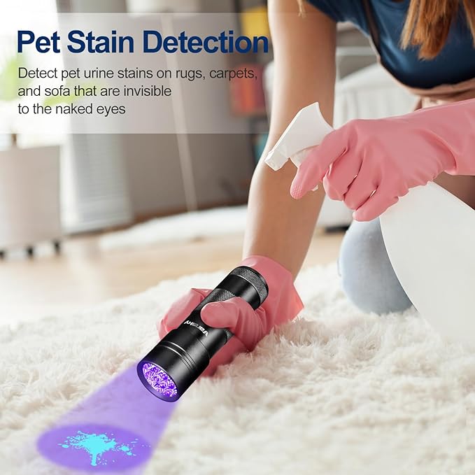 Black Light UV Light Flashlight: Vansky 395nm 12 LED 2 Pack Ultraviolet Blacklight Flashlight Mini Powerful Pet Urine Detector for Dog/Cat, Carpet Dry Stains Detection, Spot Scorpions, Resin Curing