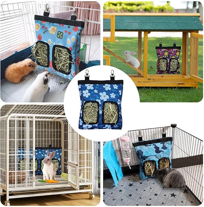 Guinea Pig Hay Feeder, Hanging Rabbit Hay Feeder Bag for Guinea Pigs Bunnies Chinchillas. M, Little Flowers