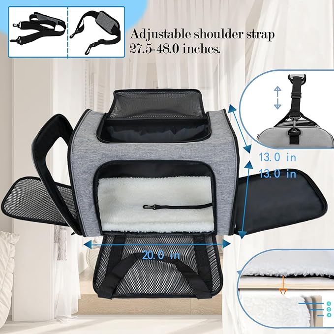 Dog Cat Carrier Pet Carriers for Small Medium Large Cats Dogs Carrier Soft Sided Small Puppy Dog Carrier Portable Foldable Airline Approved Dog Cat Travel Carrier Grey Black L