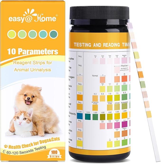 100-Count Easy@Home Urine Test Strips for Dog Cat, Fast Detect UTI Diabetes Bladder Infections, 10 Parameters Animal Urinalysis Testing Strips, Reliable Results in 2 Min