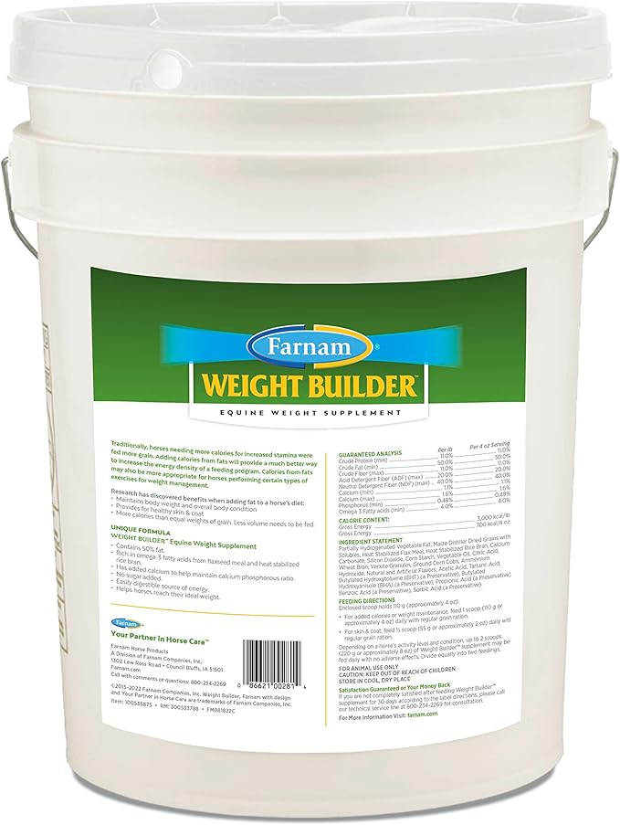 Farnam Weight Builder Horse Weight Supplement, Helps Maintain Optimal Weight and Body Condition with no Sugar Added, 22.5 pounds, 90 Day Supply