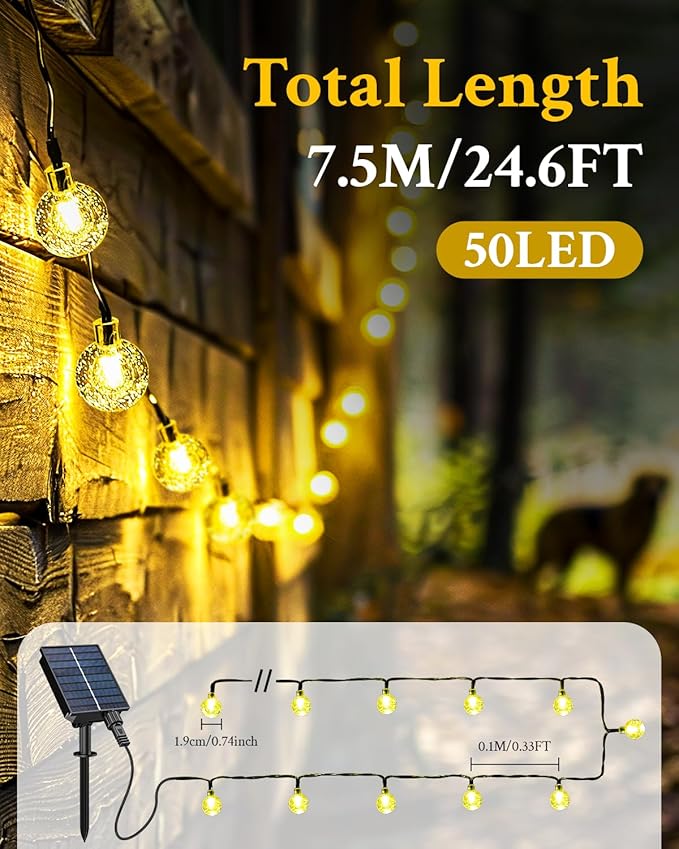 Dog House Decor Solar String Lights 1200mAh, Pet Supplies Decor with Battery String Lights for Cat Bed Pet House, Outdoor Dog Shelter Lights, 24.6ft 50 LED String Lights 8 Modes for Pets House Decor