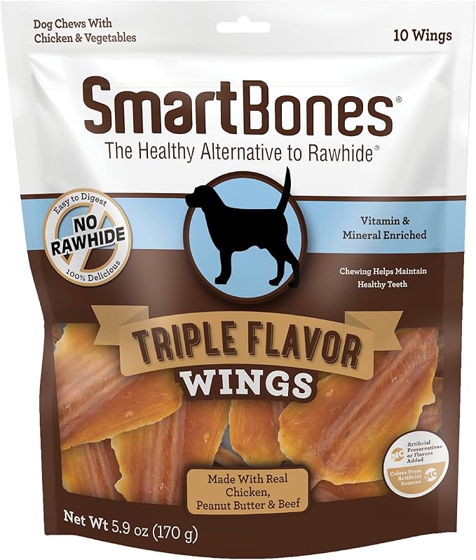 SmartBones No Artificial Colors or Preservatives Rib and Wing Chews, Treat Your Dog to a Fun Shapped Triple Flavor Chew