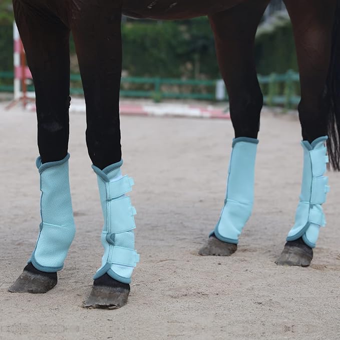 Fly Boots for Horses Set of 4, Breathable Comfy Mesh Horse Leggings Reduce Stomping, Hoof Stress, and Leg Fatigue SkyBlue Pony