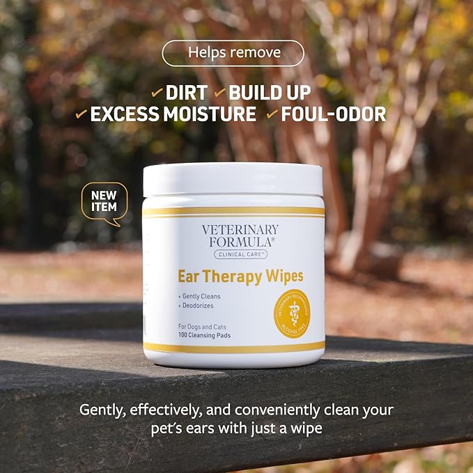 Veterinary Formula Clinical Care Ear Therapy Wipes, 100ct – Cat and Dog Ear Cleaner – Help Relieve Itchy Ears Quickly & Effectively Remove Dirt, Debris, and Foul Odor