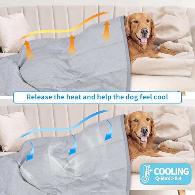 Dog Cooling Blanket, 0.4 Q-MAX Cooling Blanket For Large Dogs Washable, Cool To Touch Dog Blankets For Bed Cover, Soft Lightweight Cooling Dog Blanket Help Your Pet Sleep Well In Summer (43"×55"/Grey)