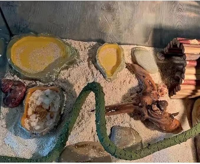 Reptile Water Dish,Resin Reptile Rock Food Feeder Bowl, Water and Food Bowl,Terrarium Decor for Leopard Gecko, Lizard,Spider,Turtle,Scorpion, Chameleon,Hermit Crabs (S, Yellow)