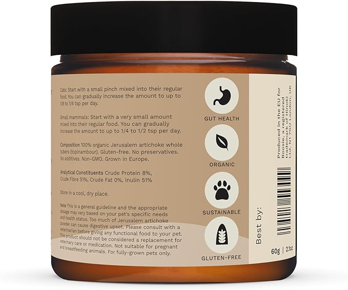 Boosie Organic Prebiotic Powder for Dogs and Cats - Gut Health and Immunity Support - 100% Natural Without Additives or Preservatives - Pet Nutrition