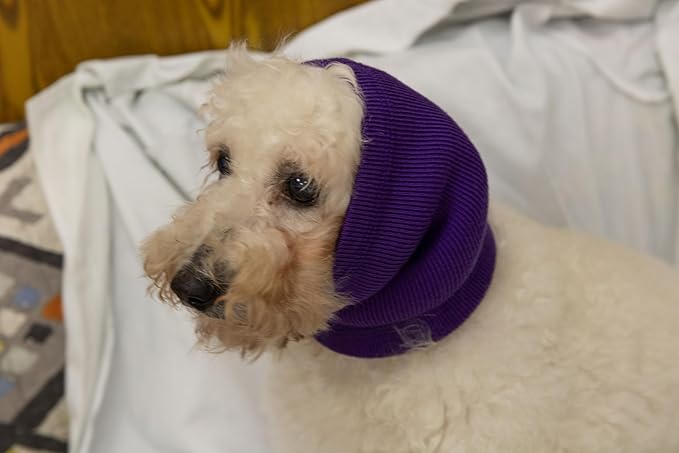 Medium Grooming Snood Dog Ear Muffs Noise Protection Noise Cancelling Ear Muffs Dog Ear Protectors No Flap Ear Wraps for dogs Wine+Purple-M