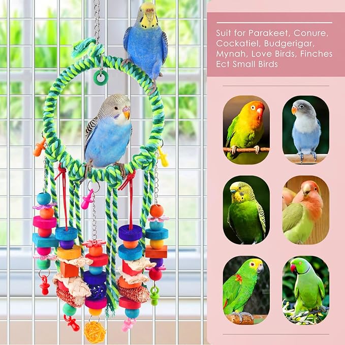 KATUMO Bird Toys, Parakeet Swing Parrot Perch Cockatiel Shredding Toys Conure Swing for Lovebird Parakeet Budgie Conure Cockatiel Finch Mynah Canary