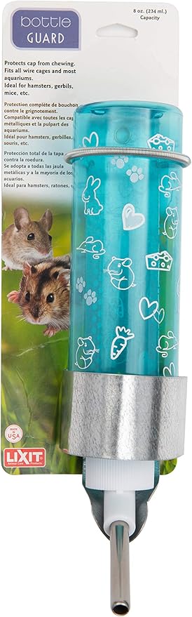 Lixit Wire and Aquarium Cage Water Bottle Chew Guard for Guinea Pigs, Rats, Rabbits, Ferrets Hamsters and Other Small Animals. (8oz with Bottle)