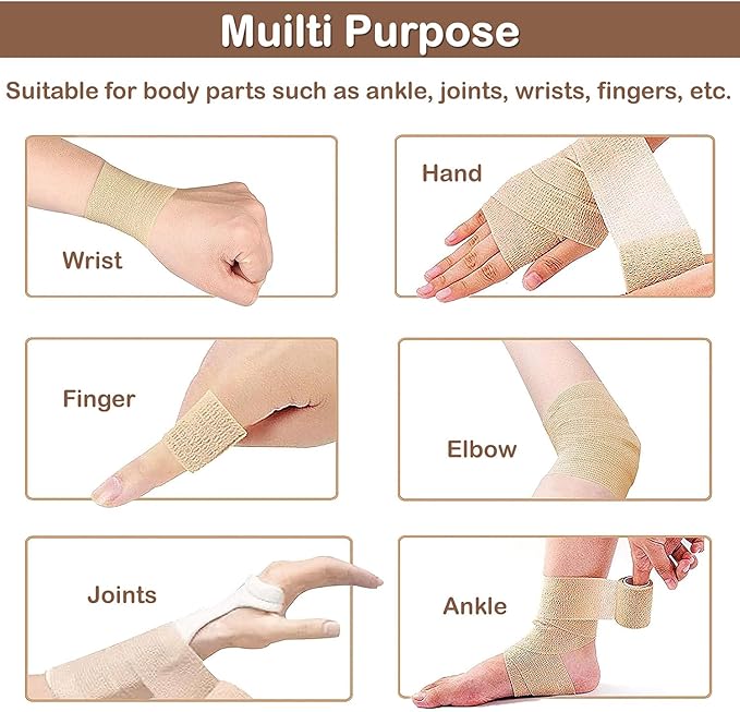 Self Adhesive Bandage Wrap, 9 Pack 2" x 5 Yards, Athletic Tape, Elastic Bandage, Self Stick Wrap for Ankle, Wrist, Finger, Sports (Skin Color)