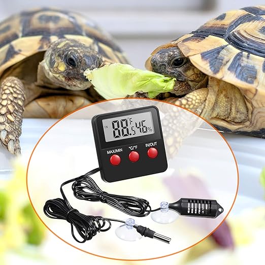 Weewooday 4 Pcs Reptile Thermometer and Humidity Gauge Reptile Terrarium Thermometer Hygrometer with Probes Indoor Outdoor Digital Pet Temperature and Hygrometer Gauge for Reptiles Pet Keeping