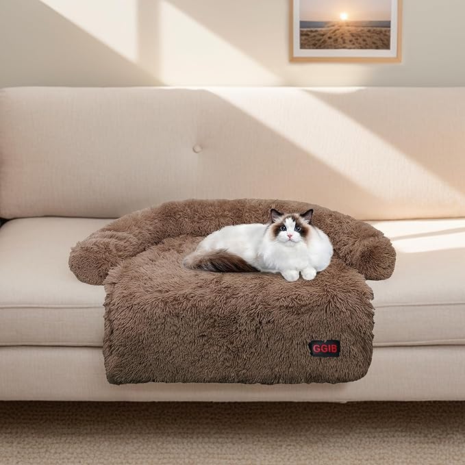 Calming Dog Bed Fluffy Plush Dog Mat for Furniture Protector with Removable Washable Cover for Large Medium Small Dogs and Cats (XS(31“x27.5”x5), Light Brown)