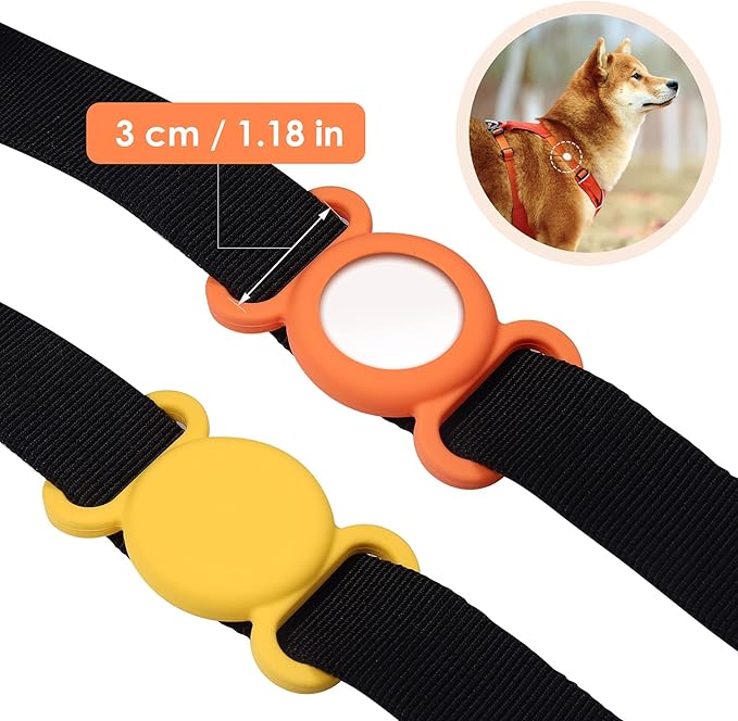 Airtag Dog Collar,Silicone Case for GPS Tracking Finder,Protective Cover Compatible with Apple Airtag,Safety and Anti-Lost,Dog Collar Cat Loop Holder Pet Accessories (Orange-Yellow)