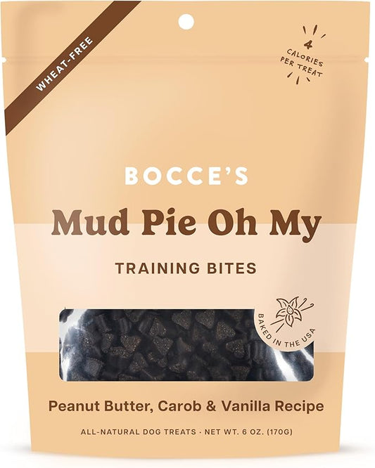 Bocce's Bakery Mud Pie Oh My Training Treats for Dogs, Wheat-Free Dog Treats, Made with Real Ingredients, Baked in The USA, All-Natural & Low Calorie Training Bites, PB, Carob, & Vanilla Recipe, 6 oz