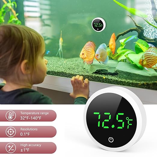 Aquarium Thermometer, Digital Fish Tank Thermometer, Stick-on Reptile Thermometer with LED Touch Screen, Battery, for Fish, Aquatic Pets, Axolotl, Turtle, ℉