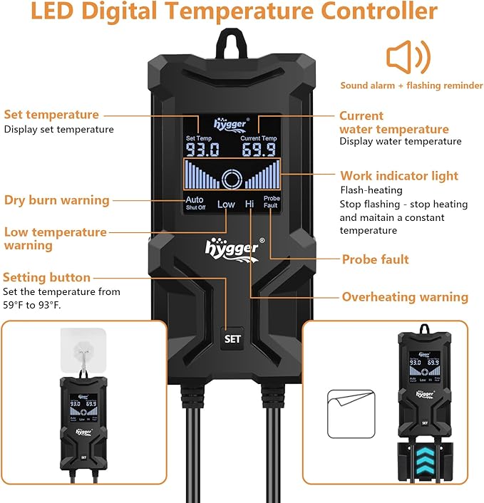 hygger Aquarium Heater, Submersible Fish Tank Heater with Over-Temperature Protection and Automatic Power-Off Fish Heater with Digital Controller for Freshwater and Saltwater (600W)