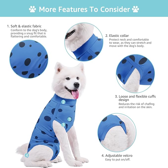 Dog Recovery Suit, Professional Dog Surgery Suit Post Spay, Neuter, Abdominal Surgical Suit for Male Female Dogs Can Pee, Prevent Licking Soft Breathable Cotton Covers Wound (Blue, X-Large)